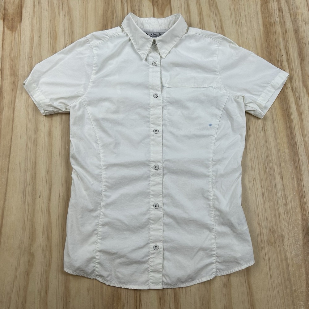 Columbia Titanium Women's Hiking Shirt Small White Short Sleeve Button Up